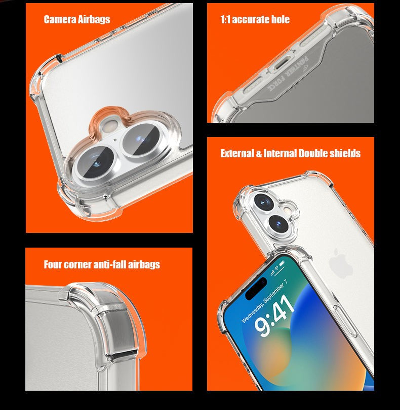 Panther Force Anti-Shock proof clear case for IPhone 16/16e/16Pro/16Plus/16ProMax|Protects all four edges and Both front screen and back Camera lenses|Scratch Resistant| Dust Proof