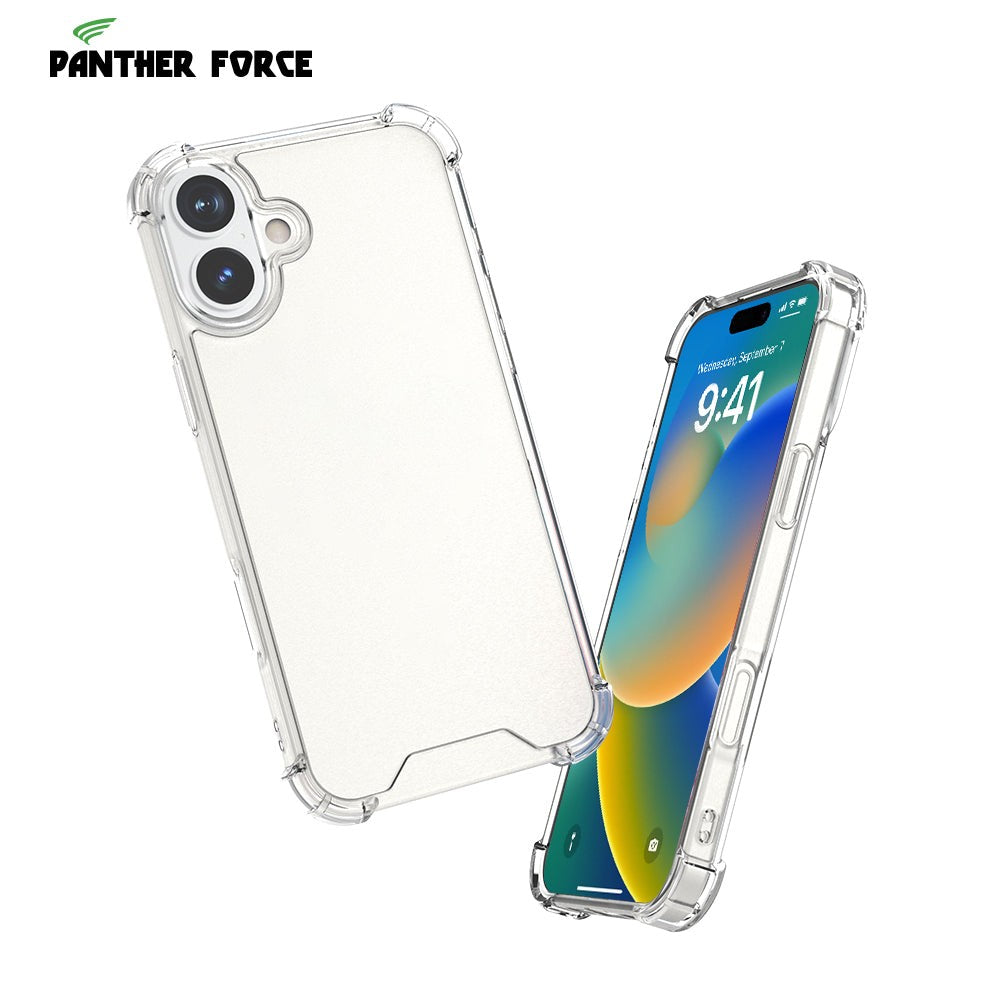 Panther Force Anti-Shock proof clear case for IPhone 16/16e/16Pro/16Plus/16ProMax|Protects all four edges and Both front screen and back Camera lenses|Scratch Resistant| Dust Proof