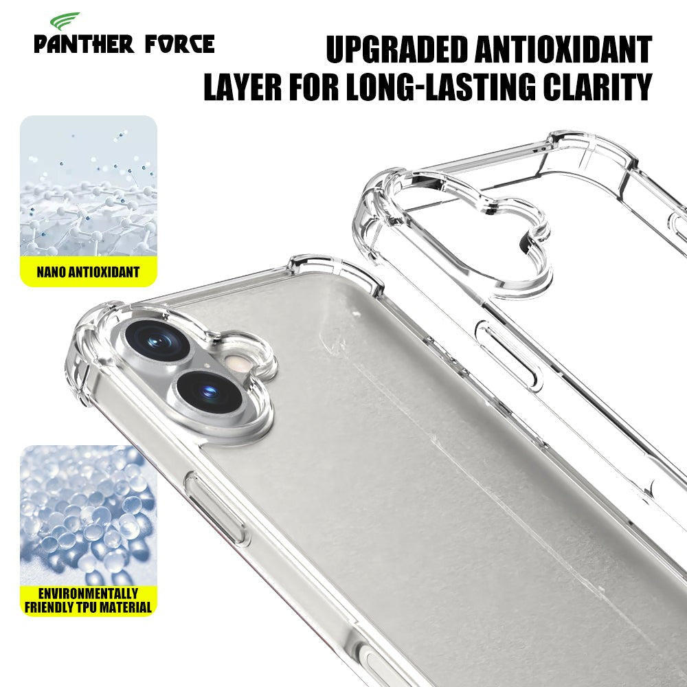 Panther Force Anti-Shock proof clear case for IPhone 16/16e/16Pro/16Plus/16ProMax|Protects all four edges and Both front screen and back Camera lenses|Scratch Resistant| Dust Proof