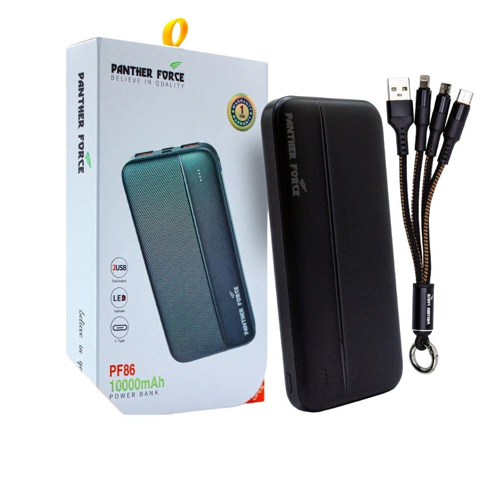 PANTHER FORCE 10000mAh Power Bank PF86 – Portable, Fast-Charging Battery Pack with LED Indicators