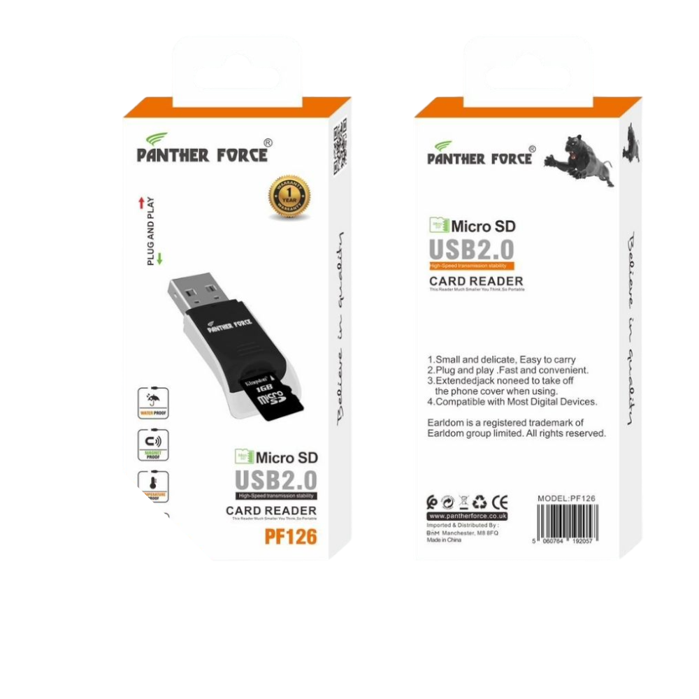 Panther Force Micro SD USB 2.0 Card Reader - PF126- High-Speed Data Transfer & Universal Compatibility