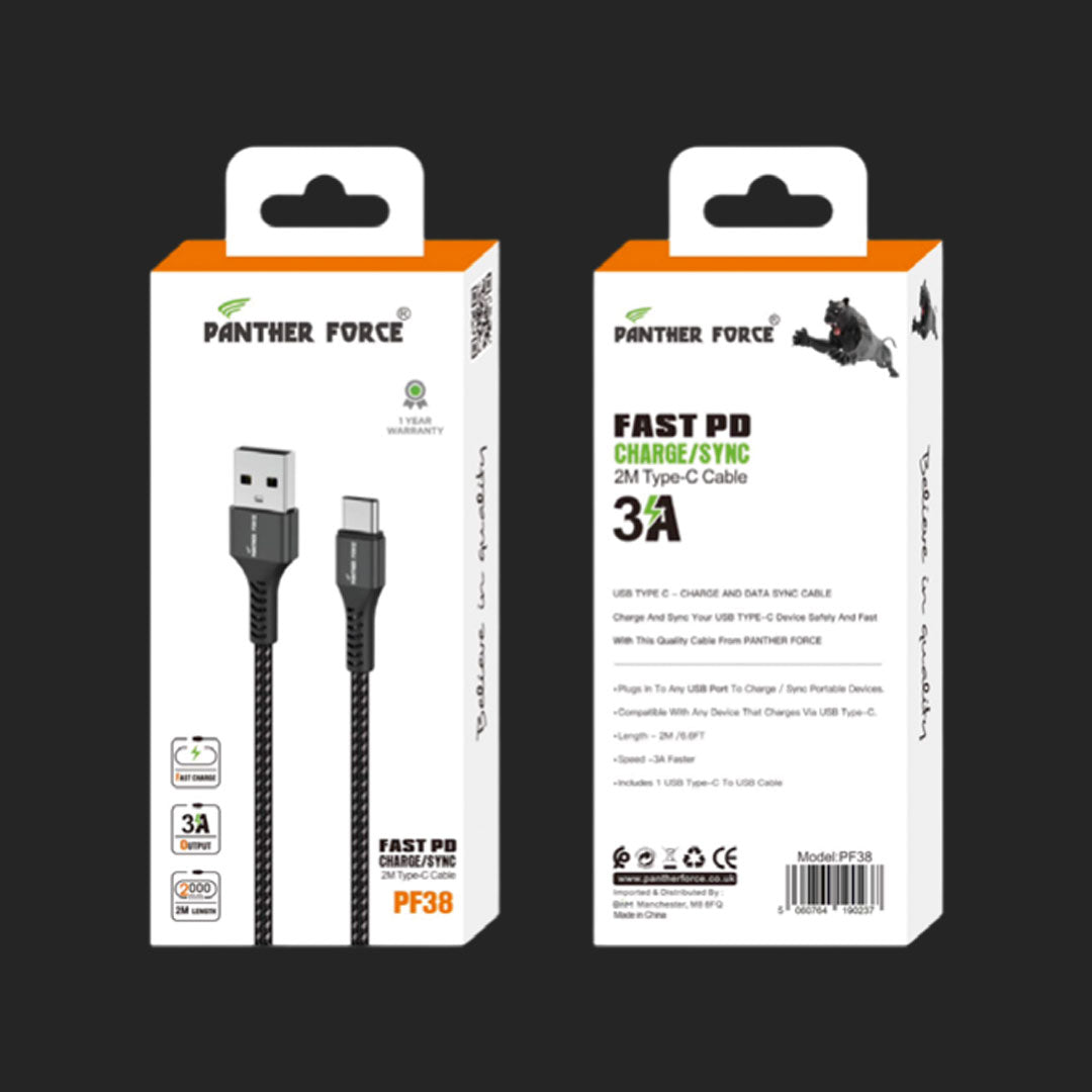 USB To Type-C 3A 2 Meter Cable For  Samsung Galaxy S23 Ultra - PF 38