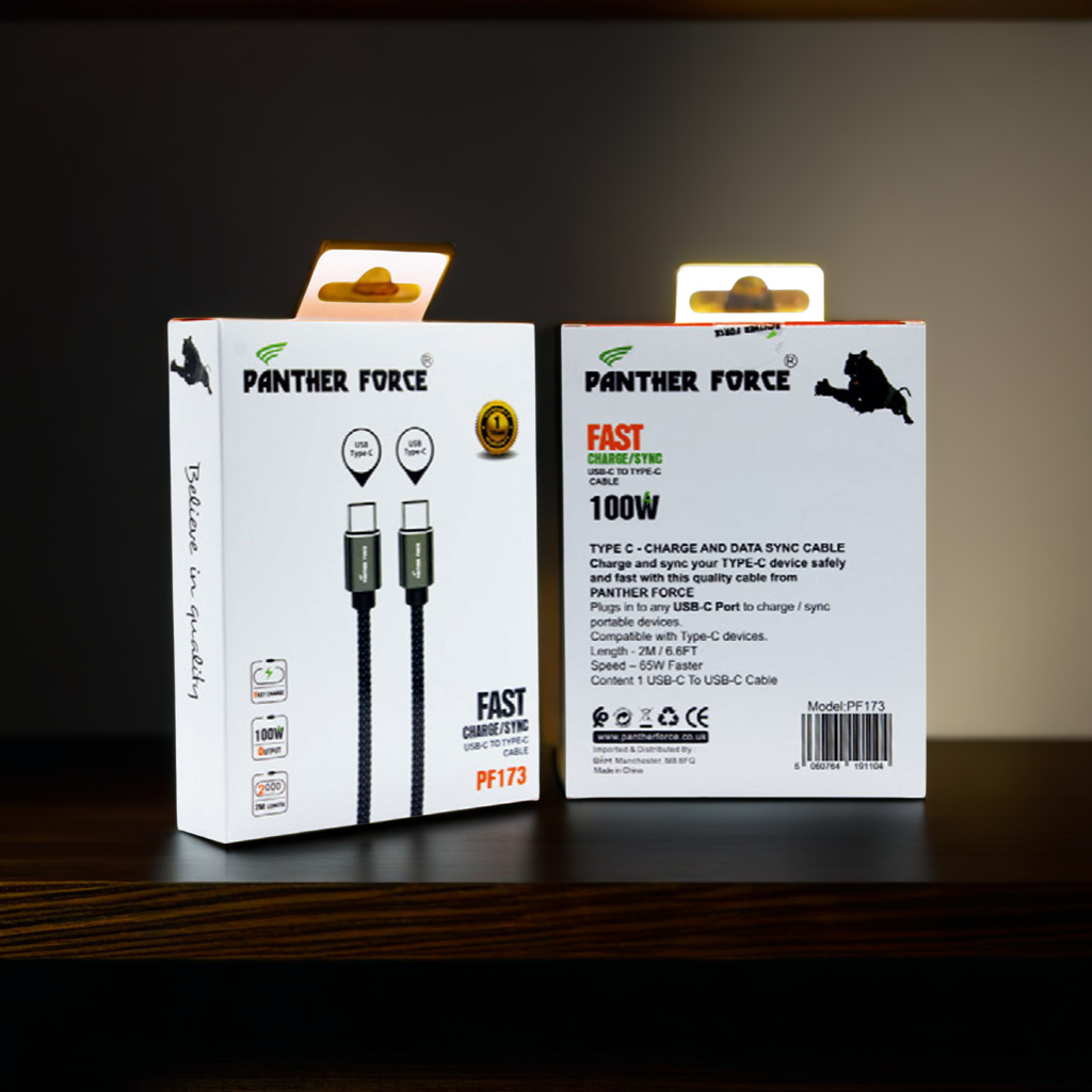Panther Force 65W Type-C to Type-C Cable 2M - PF173 - Fast Charging & High-Speed Data Transfer
