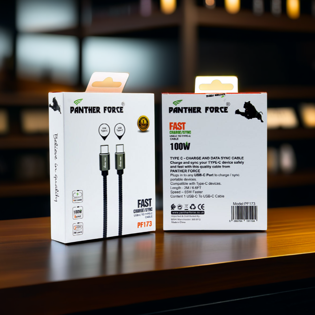 Panther Force 65W Type-C to Type-C Cable 2M - PF173 - Fast Charging & High-Speed Data Transfer